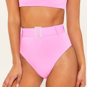 Meshki Hadley Pink Diamante Belted High Waisted Swim Bottoms